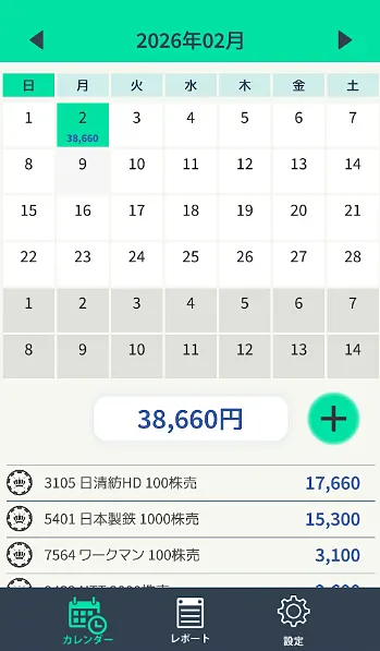 収支カレンダー